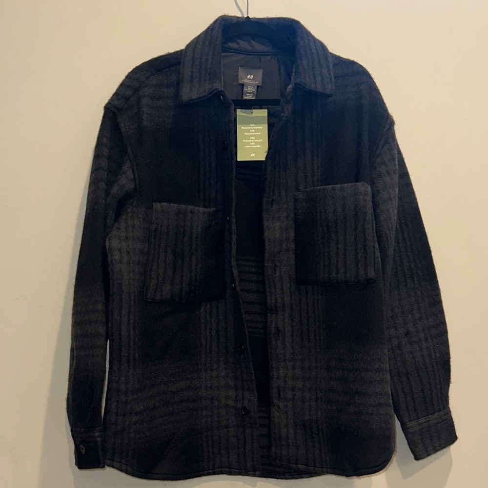 H&M Black Ribbed Button-Up Shacket
